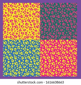 Set of seamless colourful leopard patterns. Vector illustration. 