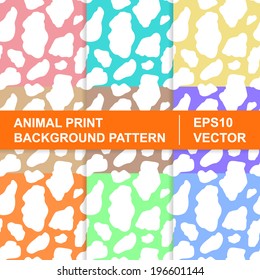 Set of seamless cow pattern. Set of cow print in pastel color.