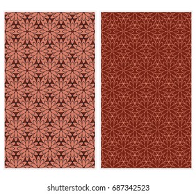 set of Seamless creative modern hand-drawn pattern composed of geometric flowers in white and brown colors. Vector illustration.