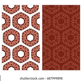 set of Seamless creative modern hand-drawn pattern composed of geometric flowers in white and brown colors. Vector illustration.