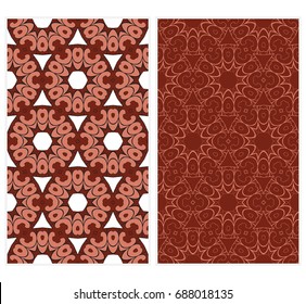 set of Seamless creative modern hand-drawn pattern composed of geometric flowers in white and brown colors. Vector illustration.