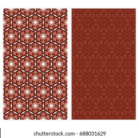 set of Seamless creative modern hand-drawn pattern composed of geometric flowers in white and brown colors. Vector illustration.