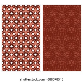 set of Seamless creative modern hand-drawn pattern composed of geometric flowers in white and brown colors. Vector illustration.