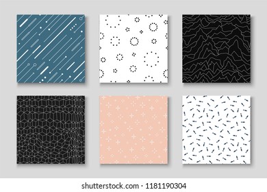 Set of seamless creative patterns - minimalistic design. Vector trendy backgrounds. Could be used like cards or ect.