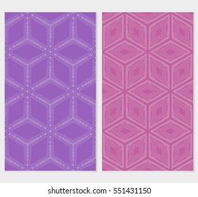 set of Seamless cube patterns. Vector illustration. Texture for design wallpaper, web page, banner, flyer. Geometry ornament. purple background
