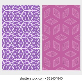 set of Seamless cube patterns. Vector illustration. Texture for design wallpaper, web page, banner, flyer. Geometry ornament. purple background