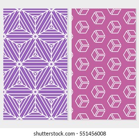 set of Seamless cube patterns. Vector illustration. Texture for design wallpaper, web page, banner, flyer. Geometry ornament. purple background