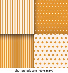 Set of seamless cute delicate simple pattern with circles and stripes. Good for fabric, textile, wrapping paper, pattern fills, wallpapers, backgrounds. Vector illustration.   