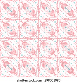 Set seamless cute pink and blue Greek floral pattern, endless texture for wallpaper or scrap booking
