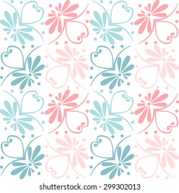 Set seamless cute pink and blue Greek floral pattern, endless texture for wallpaper or scrap booking