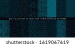 Set of seamless cyber patterns. Circuit board texture. Collection of digital high tech style vector backgrounds