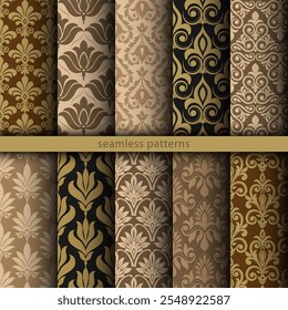 Establecer patrones de damasco sin costuras. Ornamento rico, modelo viejo del estilo de Damasco para los Fondos de pantalla, materia textil, empaquetado, diseño de productos lujosos