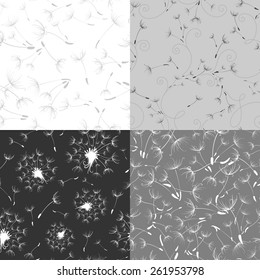 Set of seamless dandelion textures. Four duotone seamless textures with dandelions. 