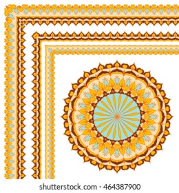 Set of seamless decorative borders. Circular ethnic ornament Mandala. Sample background. Hand-drawing in the Eastern style, Arabic, Indian, Turkish.