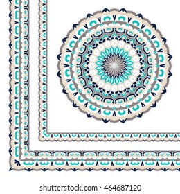 Set of seamless decorative borders. Circular ethnic ornament Mandala. Sample background. Hand-drawing in the Eastern style, Arabic, Indian, Turkish.
