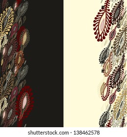 Set of seamless decorative borders with stylized peacock feathers