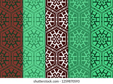 Set of Seamless Decorative Colorful Geometric Ornament. Symmetric Pattern With Lace Frame. Vector Illustration.