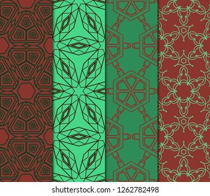 Set of Seamless Decorative Colorful Geometric Ornament. Symmetric Pattern With Lace Frame. Vector Illustration.