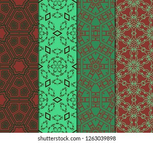 Set of Seamless Decorative Colorful Geometric Ornament. Symmetric Pattern With Lace Frame. Vector Illustration.