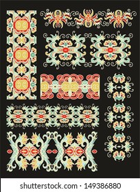 Set of seamless decorative exotic patterns and borders