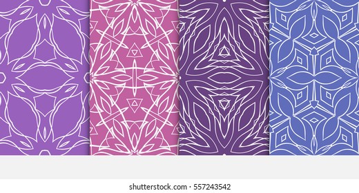 set of Seamless decorative geometric floral pattern. vector illustration. lilac color