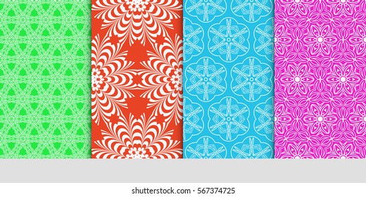 set of Seamless decorative geometric floral pattern. vector illustration.