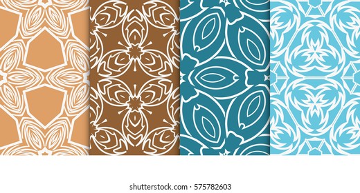 set of Seamless decorative geometric floral pattern. vector illustration.