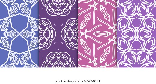 set of Seamless decorative geometric floral pattern. vector illustration.