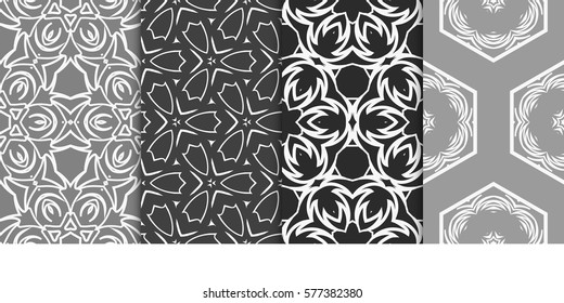 set of Seamless decorative geometric floral pattern. vector illustration. For interior design, wallpaper, decoration print, fill pages, fabric, decor, print