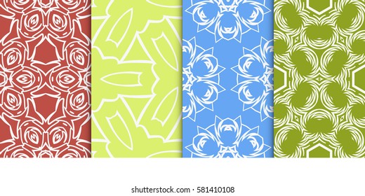 set of Seamless decorative geometric floral pattern. vector illustration. For interior design, wallpaper, decoration print, fill pages, fabric, decor, print