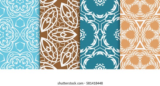 set of Seamless decorative geometric floral pattern. vector illustration. For interior design, wallpaper, decoration print, fill pages, fabric, decor, print
