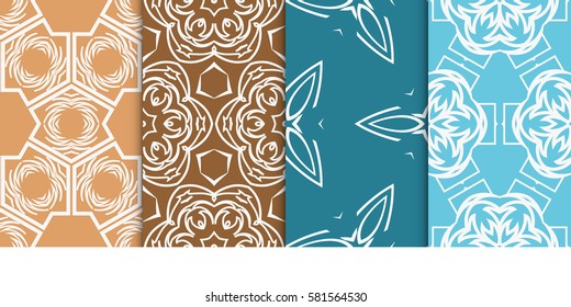 set of Seamless decorative geometric floral pattern. vector illustration.