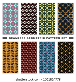 Set of seamless decorative geometric shapes pattern