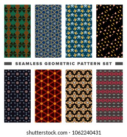 Set of seamless decorative geometric shapes pattern