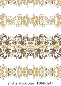 Set of seamless decorative golden border ornaments on white background