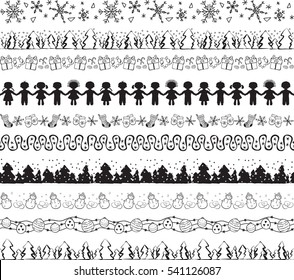 Set seamless decorative horizontal ornaments. Can be used as borders, brushes. Winter and christmas theme