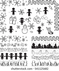 Set seamless decorative ornaments and elements. Can be used as borders and brushes. Winter and christmas theme
