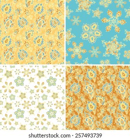 Set of seamless decorative patterns with paisley motive