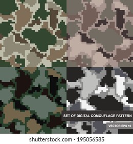 Set of seamless digital camouflage pattern. Digital camouflage pattern. Various scheme of camouflage pattern. 