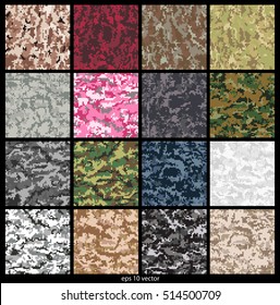 Set of Seamless Digital Camouflage pattern vector