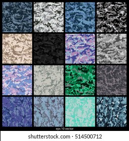 Set of Seamless Digital Camouflage pattern vector