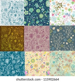 set of Seamless doodle floral background for your design, vector