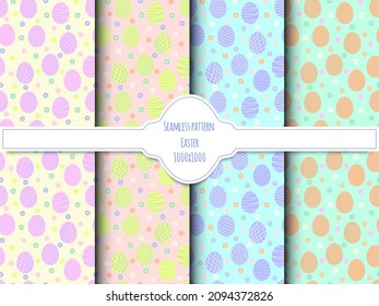 A set of seamless egg patterns with a pattern, Easter, vector graphics 1000x1000 pixels.