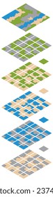 A set of seamless elements for creating a gaming landscape. Isolated on white background. Isometric. Vector illustration.