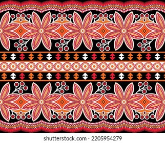 Set of seamless ethnic Pakistani borders. Aboriginal art motifs, hand-drawn doodles, geometric prints. Symbols of sun, pagan drawings. Abstract pattern. Safari textile collection. Terracotta colors.