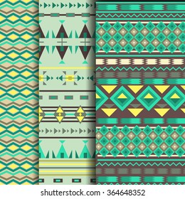 set of seamless ethnic pattern in green