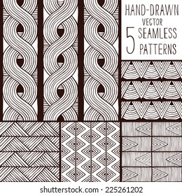 Set of seamless ethnic patterns. Hand-drawn background. EPS 8 vector illustration.