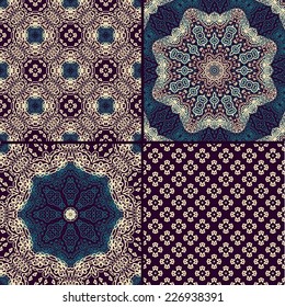 Set of seamless ethnic patterns on dark background