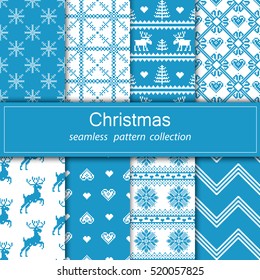 Set of seamless fabric. Eight canvases. The occasion. Merry Christmas and happy New year. Pixels. White and red color.Gift wrapping, pattern, ornament, background website. Stock vector.