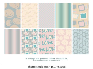 Set of seamless fabric.Stock vector. 10 canvases. Under the clipping mask. The feast day of St. Valentiney. Love and marriage. Stock vector. Decoration.